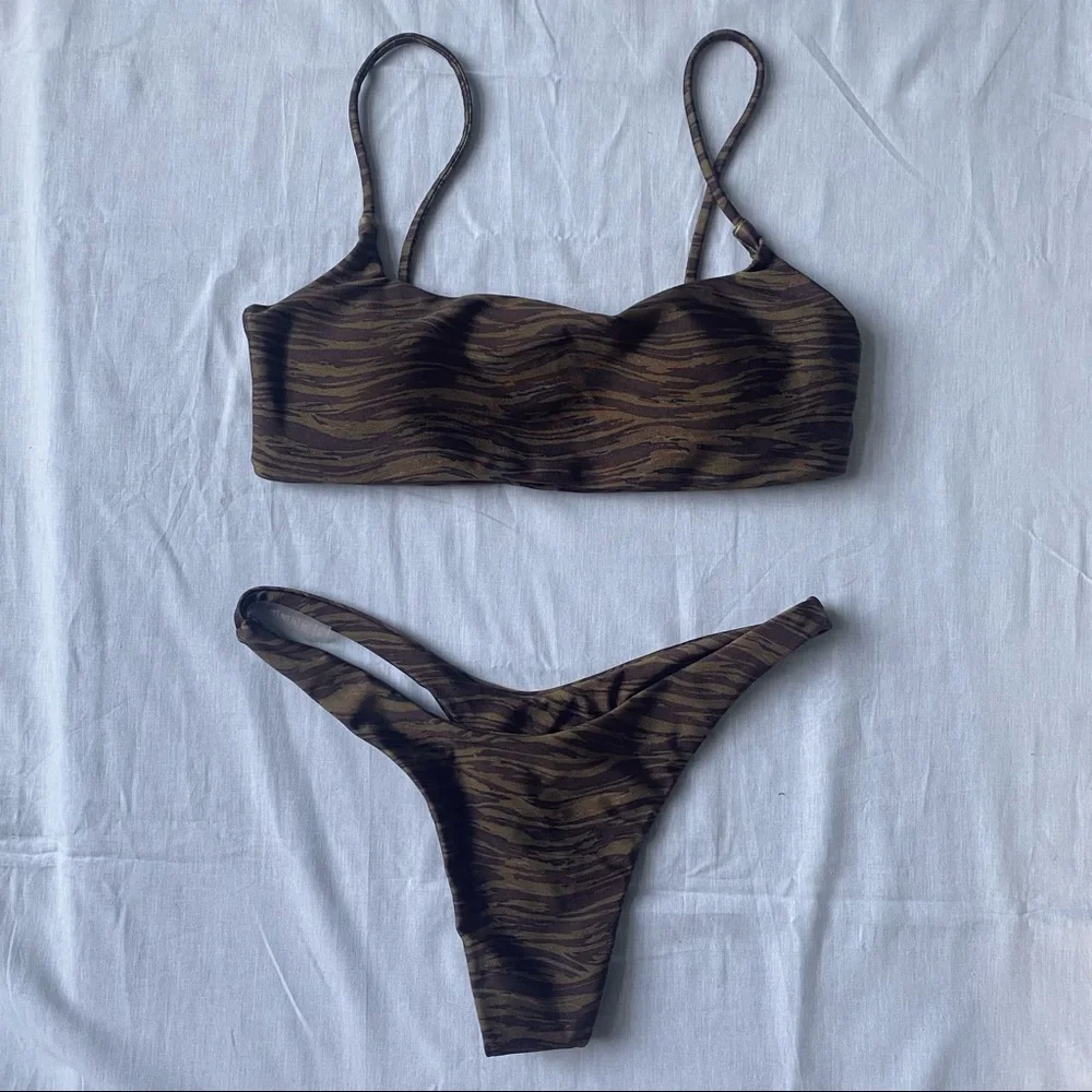 Sexy Tiger Print Brown Bikini Set - Picture 3 of 5